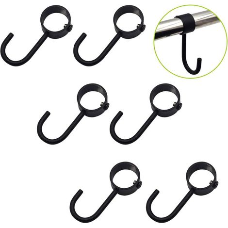 Lot de 6 crochets coulissants en acier inoxydable pour rangement de cuisine - Noir - Diamètre : 25 mm (1/5)