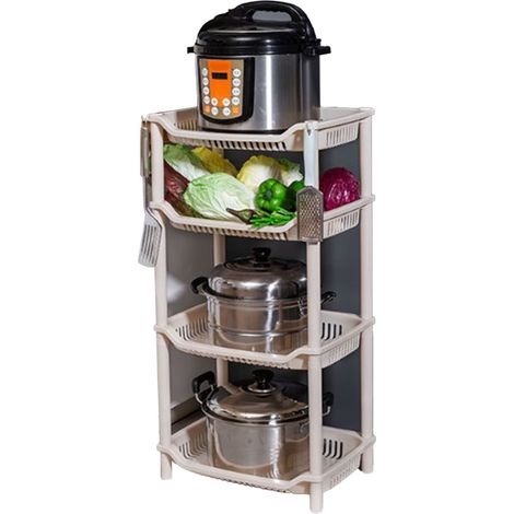 Chariot de rangement de cuisine en plastique à plusieurs niveaux, étagères utilitaires autoportantes pour casseroles et poêles (1/5)