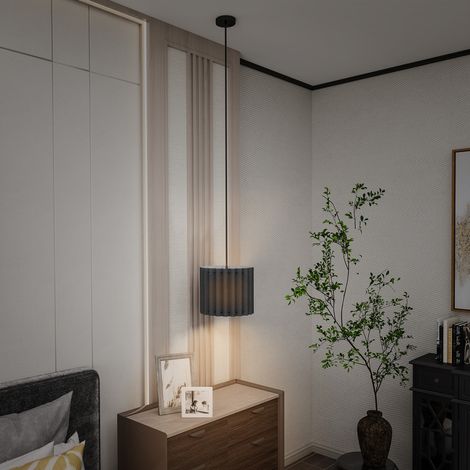 Linen Pendant Light, Bedside Ceiling Lamps with E27 Bulb, Modern Hanging Lights for Living Room, Bedroom, Kitchen, Hallway, Black