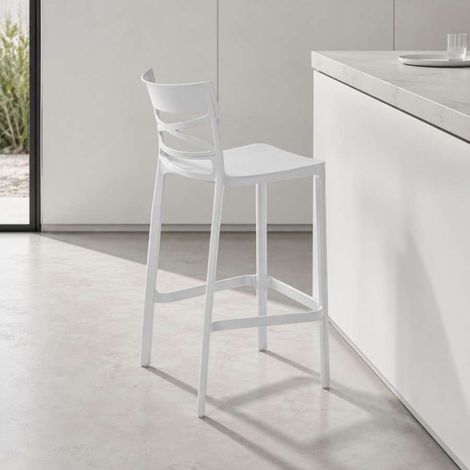 Domo Mea Sgabello Flow alto bianco in tecnopolimero 49,5x51x101 cm resistente (1/4)