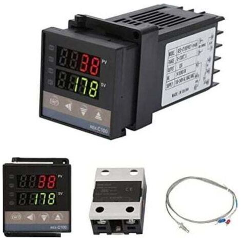 REX-C100 PID Temperature Controller, Digital Thermostat Kit AC110V-240V, 0℃1300℃, LED Digital Temperature Controller with Alarm (1/5)