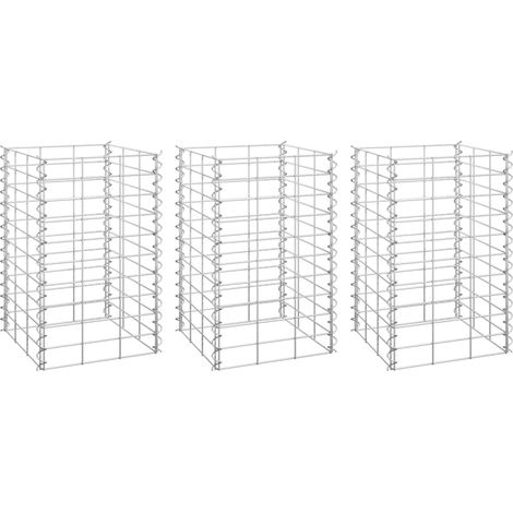 Gabbioni rialzati 3 pezzi 30 x 30 x 50 cm ferro argento 020039947