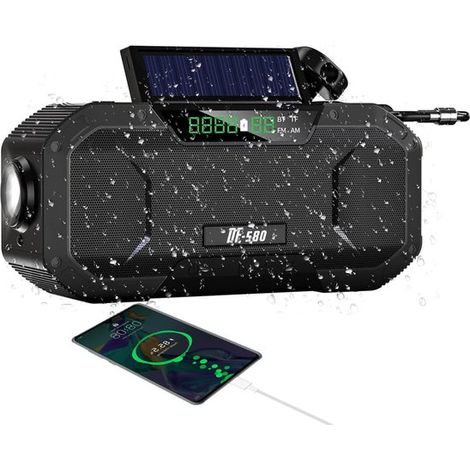 Radio di emergenza portatile Radio di emergenza 5000 mAh Dinamo solare, ricezione AM/FM, torcia LED impermeabile, batteria esterna, allarme SOS, per escursionismo, campeggio, O (1/4)