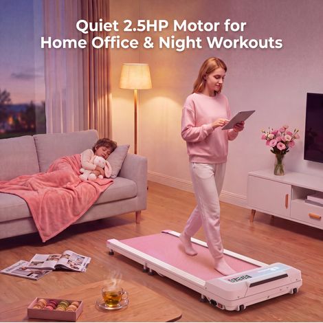 Tapis de course pliable 180° rose, surface antidérapante 40 x 100 cm, moteur silencieux 2,5 HP, 12 programmes, 1-6 km/h, capacité 130 kg, écran LED et télécommande CHICFURN (1/5)