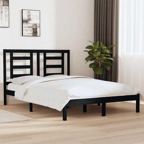 Lit double pour adulte Cadre de lit - Noir Bois de pin massif 140x190 cm BV345450 - BonneVie (1/5)
