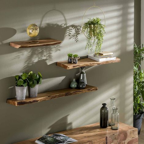 Lot de 3 étagères murales 60, 90 et 120 cm en acacia massif - ALONG (1/3)