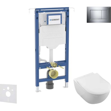 Geberit Duofix - Set de instalación empotrada, inodoro y asiento Villeroy Boch, botón Sigma20, DirectFlush, SoftClose, CeramicPlus, cromo brillante/cromo mate SANI11CK1102 (1/5)