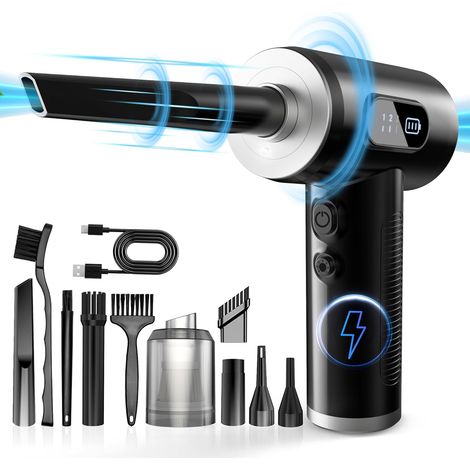 Souffleur Air Comprimé - 3 en 1 Soufflage Succion Gonflage - 51000 RPM - Batterie 6000 mAh - 40 Min Autonomie - 9 Accessoires - Pour Clavier Ordinateur Canapé Voiture - 1 Pièce (1/5)