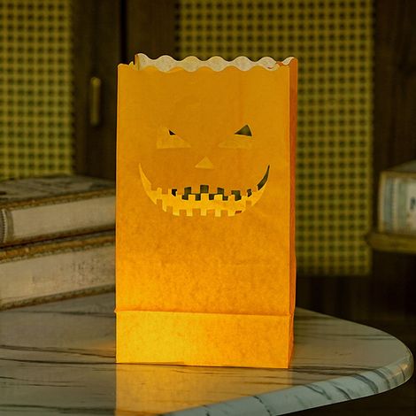 Sac Lumineux Halloween - Lanterne Citrouille en Papier Ignifugé - Support pour Bougie Électronique ou Théière - 15 x 26 cm - 1 Pièce
