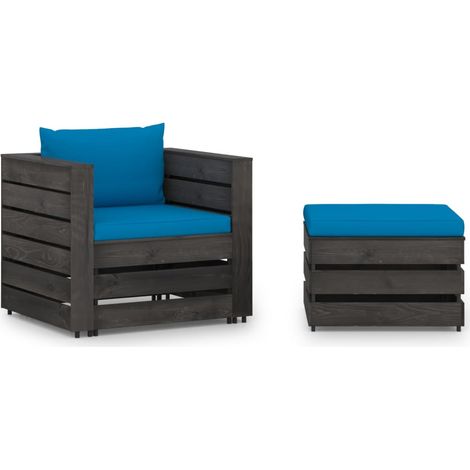 Salon de jardin 2 pcs Contemporain, Ensemble repas de jardin, avec coussins Bois imprégné de gris OIB2999E (1/5)