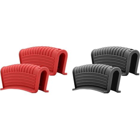Set mit 4 isolierenden Silikongriffschonern für gusseiserne Pfannen und Woks, 2 rote und 2 schwarze. (1/5)