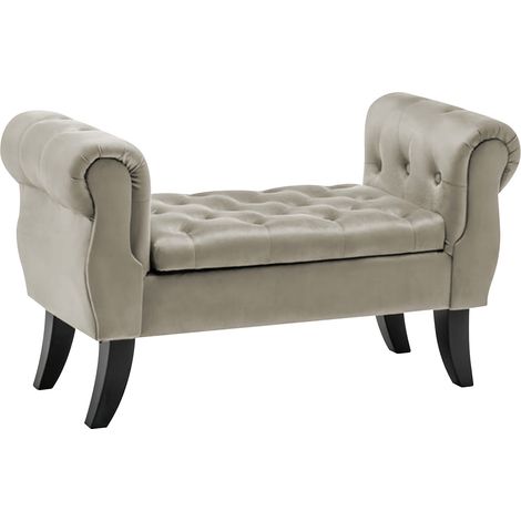 Divanetto In Velluto Panca Contenitore Pouf PortaOggetti Panca Sgabello A Pie Di Letto Cassapanca Ingresso Legno Massello Panchina Beige