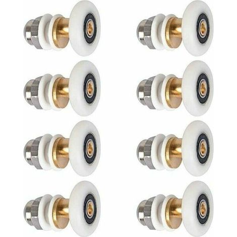 Roulette Porte Douche, Roulettes de Porte Coulissante Cabine de Douche Porte Poulies Roue de Rechange pour Rouleau avec Diamètre de Roues 27mm, 8 Pièces