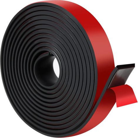 Striscia autoadesiva in gomma neoprene in rotolo per la protezione dagli agenti atmosferici, colore nero pieno, 2,5 cm di larghezza x 3 mm di spessore x 3 metri di lunghezza.