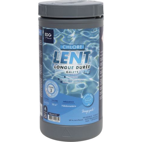 Chlore Lent Piscine - Galets 250 G - Boite 1 kg - Chlore Permanent Longue Durée - Haute (1/5)
