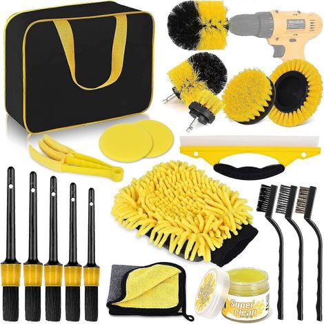 Kit de nettoyage auto 20 pièces, comprenant brosse et tournevis, pour le nettoyage intérieur et extérieur, les aérations et le tableau de bord. (1/4)