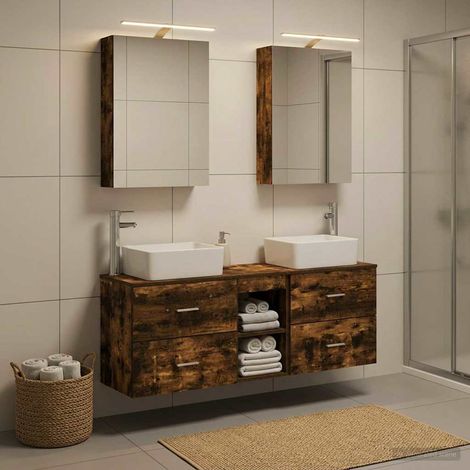 vidaXL Bathroom Furniture Set 5 pcs Smoked Oak (1/5)