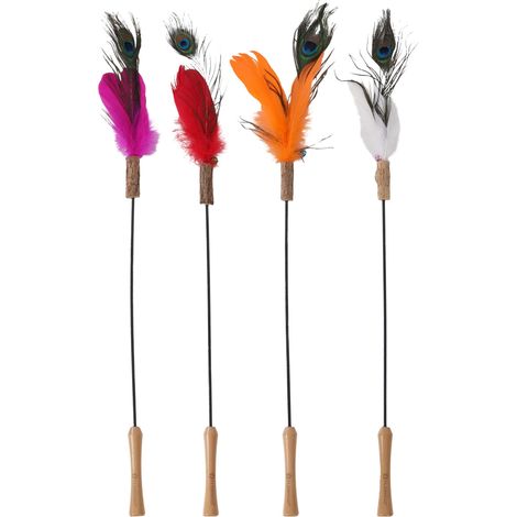 Jouet pour Chat Canne à pêche colorée avec Bois matatabi – Plumes – Clochette – Longueur 45 cm – Aucun Choix de Couleur Possible (1/5)