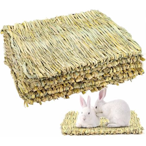 Juego de 6 esterillas de paja natural para animales pequeños, nido cómodo y juguete para masticar para conejos, cobayas, hámsteres y pájaros. (1/5)