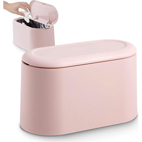 Petite poubelle de table rose avec couvercle, pour un usage domestique et un rangement pratique.-AquaForge (1/5)