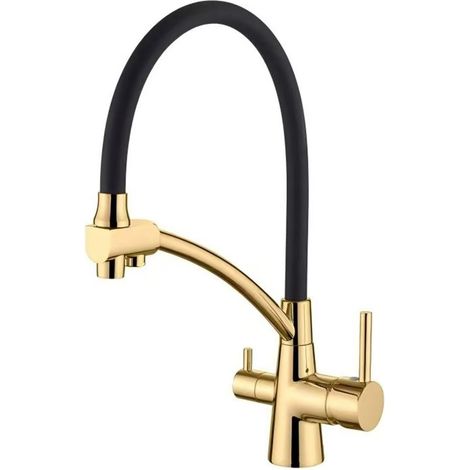 Russian export all-copper three-in-one hot and cold cooktop, kitchen faucet, universal rotating sink - brushed gold D-shaped goddess water purifier