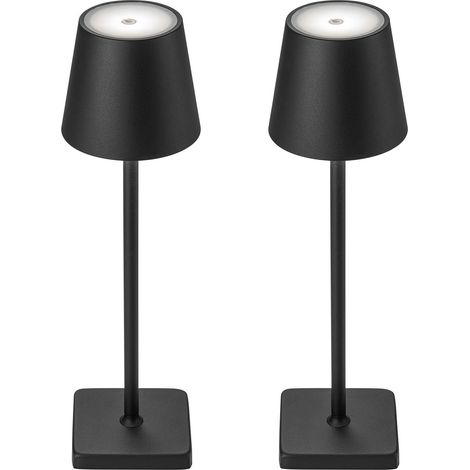 Lampes de table sans fil, lampe de bureau à intensité variable, lampe tactile LED rechargeable, alimentée par batterie 5200 mAh, IP54, noir, 2 pièces (1/5)