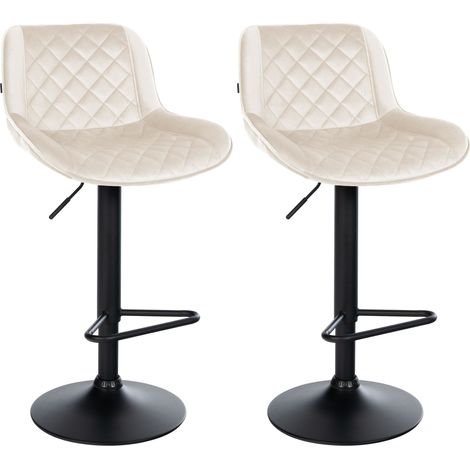 Juego de 2 taburetes de bar con reposapiés altura regulable terciopelo crema con costuras de rombos estructura de metal negro 100005979