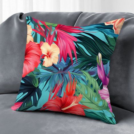 Kissenbezug mit Blumen- und Schmetterlingsmotiv, Frühling/Sommer, für drinnen und draußen, Sofa/Wohnzimmer, Landhausstil, 50 × 50 cm (1/5)