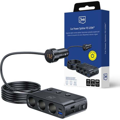 Accessori - Splitter di alimentazione per auto 3mk 120W PD QC PPS USB 3A1C3 Presa Nero (1/5)