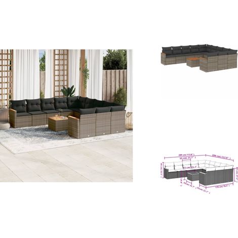 12-tlg. Garten-Sofagarnitur mit Kissen Grau Poly Rattan - Gartenmöbel Set - Gartensorte - Outdoor Möbel - Lounge Sofa - Esstisch (1/3)