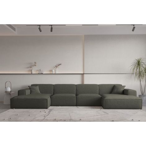 Wohnlandschaft U-Form CELES PREMIUM in Stoff Ascot Bukla Moosgrün (1/2)