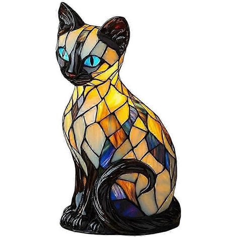 Lampe chat en verre coloré, veilleuse chat mignonne en résine, lampe de chevet LED, décoration chambre/salon, cadeau de décoration intérieure. (1/5)
