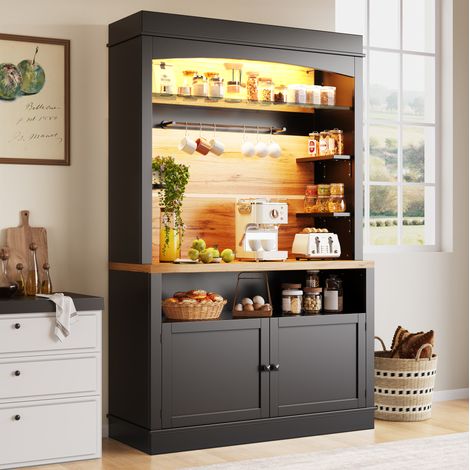 Meuble haut de cuisine noir 107 x 43 x 184 cm avec LED et rangement (1/5)