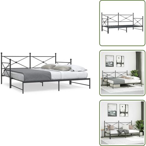 Tagesbett Ausziehbar ohne Matratze Schwarz 100x200 cm Stahl - Ausziehbares Tagesbett - Ausziehbare Tagesbetten - Schlafbett - Gästebett