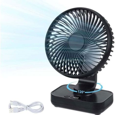 Ventilateur de table USB portable - PZCC - Ultra-silencieux - Rechargeable 12000mAh - 5 vitesses - 13 cm