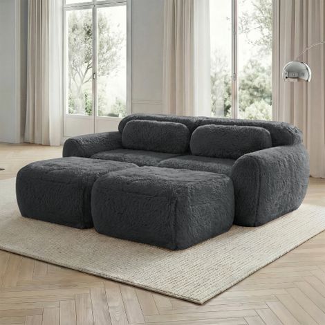 Boneless Cloud Sofas, Weicher Flauschplüsch-Stoff, Modulares Schlafsofa mit 2 Ottomans, Zweisitzer-Sofas, Montagefrei, Bequemes Sofa für Wohnzimmer,Grau
WL