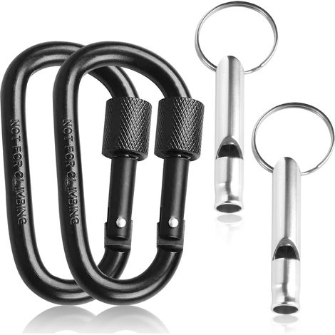 Mousqueton Aluminium - 2 Pièces avec Vis de Sécurité et Sifflet d'Urgence - Pour Randonnée Camping Hammock Voyage (1/5)