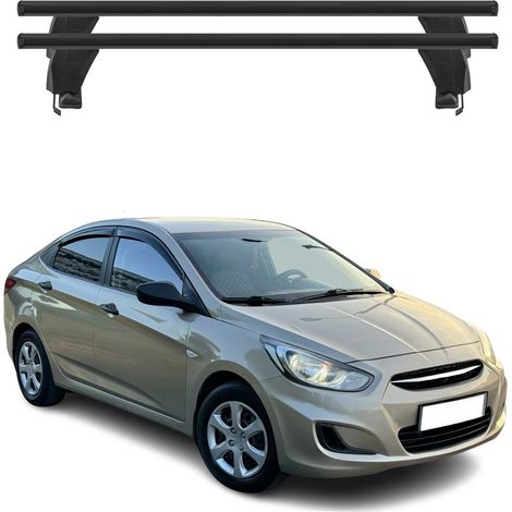 OMAC Dachträger Querträger Alu für Hyundai Accent IV Limo 2010-2017 – Abschließbar – T-Nut – City-Crash-getestet – Max. 50 kg Schwarz (1/5)