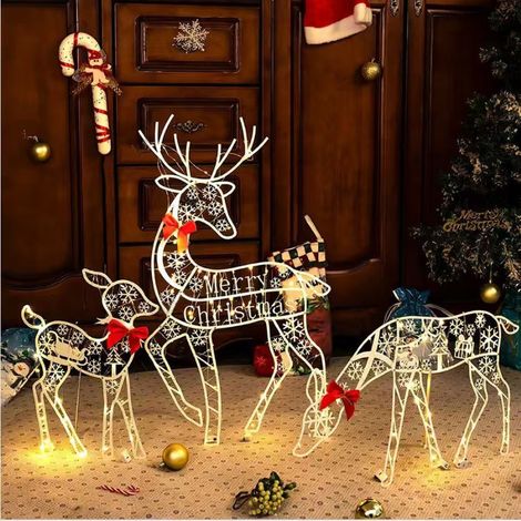 Déstockage de Noël : Décorations de Noël, guirlandes lumineuses blanches clignotantes en forme de rennes, décorations de Noël pour terrasse et patio (1/5)