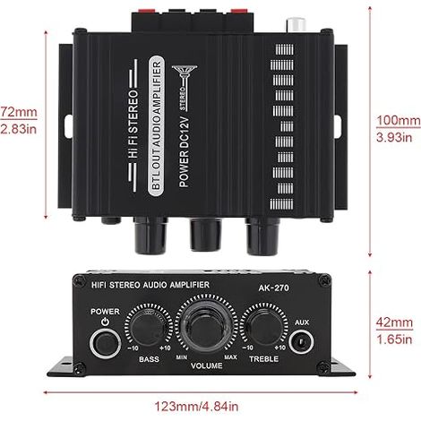 Amplificateur Audio, Ampli Hifi, Mini Amplificateur de puissance, 12V 2 Canaux Classe D Amplificateur Stéréo avec Entrée AUX/USB/SD, pour la Maison ou la Voiture (1/4)
