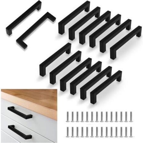 Set di 14 maniglie per mobili da cucina, maniglie nere per ante della cucina, interasse 128 mm, maniglie per mobili in acciaio inox, maniglie per mobili da cucina, maniglie per cassetti (1/4)
