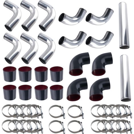 12pcs 3Inch Universal Intercooler Piping Pipe Kit w/ Coupler + T-Clamps Aluminum (1/5)