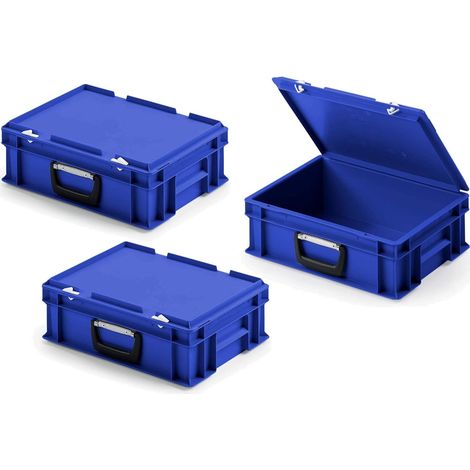 BRB Lot de 3 valises Euro en polypropylène avec poignée de transport, 400 x 300 x 130 mm, bleu (1/3)
