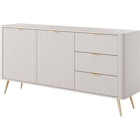 Cassettiera: 3 cassetti, 2 ante, mobile: Cashmere, gambe dorate, 163,2 x 81,2 x 38cm (1/5)