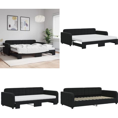 Tagesbett Ausziehbar mit Matratzen Schwarz 90x200 cm Samt - Sofa - Schlafsofa - Gästebett - Tagesbett - Doppelbett - Home & Living (1/5)