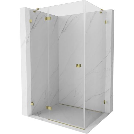 Mexen Lunar cabina de ducha abatible izquierda 90 x 80 cm, transparente, dorada - 834-090-080-50-00-L (1/5)