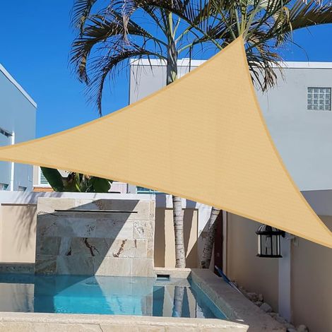 Voile d'ombrage Triangle 5x5x7m Respirant HDPE Toile Ombrage UV Protection pour Patio Balcon Jardin Terrasse Extérieur-Crème (1/5)