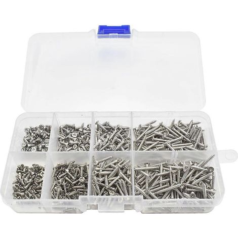 1 jeu de vis autotaraudeuses à tête plate, assortiment de vis en acier au carbone-2x0.4cm (1/4)