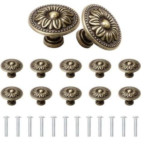 12 poignées de meubles, poignées de porte et de tiroir rondes à motifs vintage de 30 mm, avec vis (1/4)