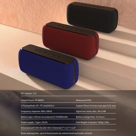 Decdeal Enceinte portable sans fil 60 W, technologie BT5.0, IPX5, résistante à l'eau, haut-parleurs d'extérieur, scène stéréo, son HiFi, disque U, carte TF, caisson de basses longue durée (1/5)